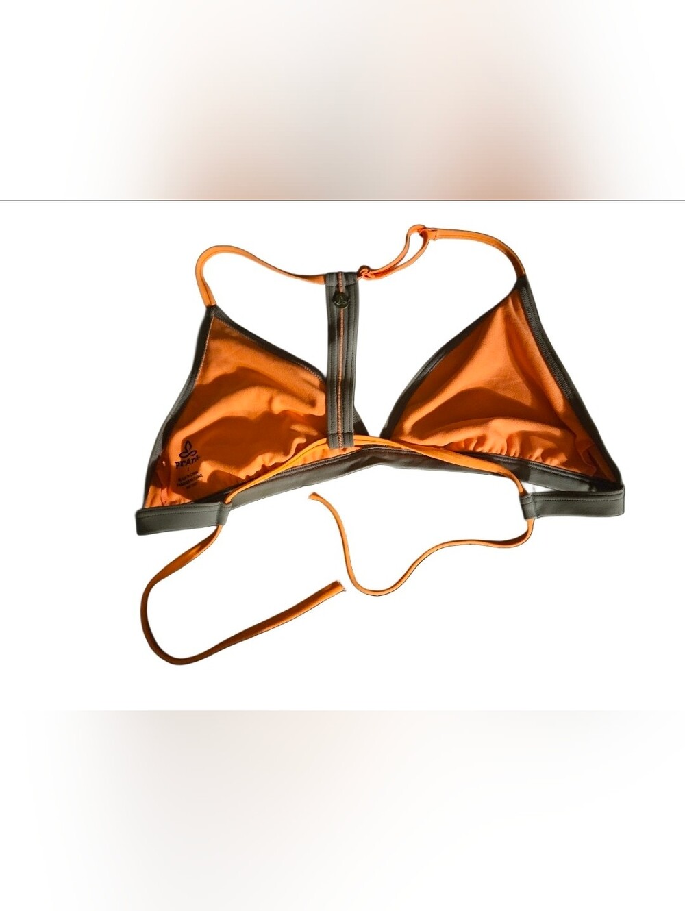 prAna Colorblock Triangle Bikini Top Racerback Size L Orange Gray Black Athletic - Picture 3 of 4